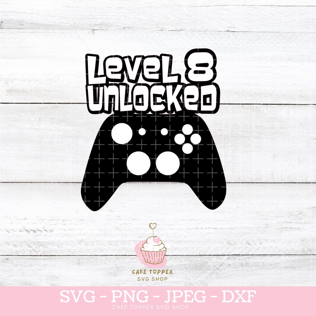 Level 8 Unlocked Cake Topper, Video Game Cake Topper, Game Controller Cake  Topper for 8th Birthday Party Decoration