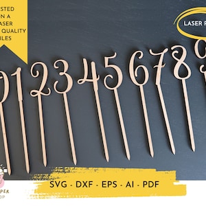 Number Cake Topper SVG Age SVG Laser Cut File avec bâton attaché png dxf et eps inclus