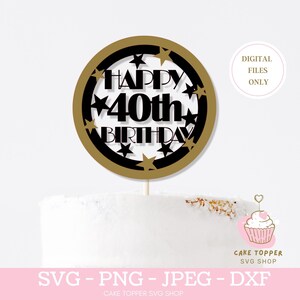 Feliz 40º aniversário Topper de bolo 3D SVG Topper de bolo em camadas SVG