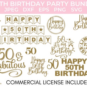 50. Geburtstag SVG Bundle Cake Topper SVG T-Shirt PNG Anhänger Banner 50. Geburtstag Banner svg mit Löchern Kommerzielle Lizenz