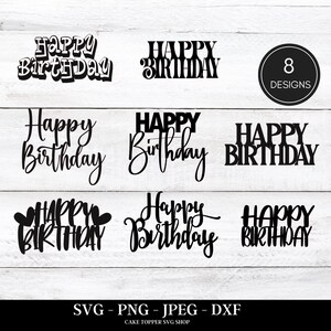Feliz Aniversário Pacote SVG Bolo Topper Pacote de arquivos cortados SVG