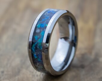 Tungsten ring, The Blue Violet, Amethyst Opal Band, Amethyst Tungsten Ring, Mens Wedding Band, Him & Her, Anniversary Gift, Gift For Her