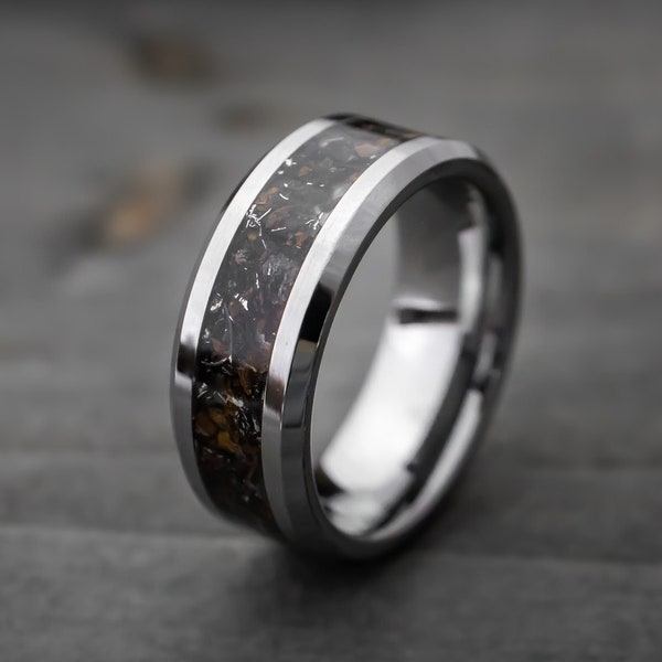 The Prehistoric ring, Tungsten ring, Authentic T-Rex bone, Meteorite ring, Mens wedding Band, Him & Her, Anniversary gift, Promise ring