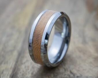 Wood Wedding Ring, Cherry Wood Ring, Tungsten Carbide Ring, Ring For Men, Men's Wood Wedding Band, Handmade Wood Wedding Ring, Wedding Band