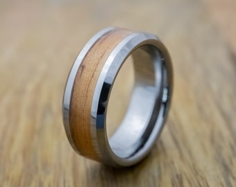 Koa Wood Wedding Ring, Wood Ring, Tungsten Ring, Ring For Men, Men's Wood Wedding Band, Handmade Wedding Ring, Engagement Ring, Bent Wood