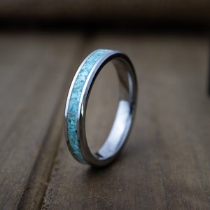 Tungsten ring, Womens Turquoise ring, Turquoise tungsten ring, 4mm wedding band, Womens wedding band, Thin Turquoise Tungsten Wedding Band