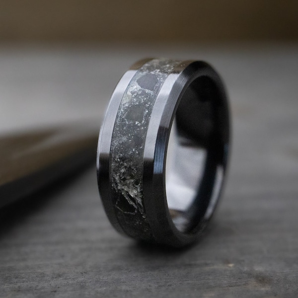 Black ceramic obsidian ring, Black ceramic ring, Obsidian ring, Black wedding band, Anniversary ring, Men's ring, Men's wedding band,