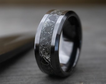 Black ceramic obsidian ring, Black ceramic ring, Obsidian ring, Black wedding band, Anniversary ring, Men&#39;s ring, Men&#39;s wedding band,