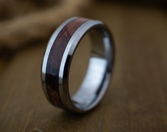 Tungsten Bubinga Wood Wedding Ring, Mens Wood Wedding Band, Authentic Bubinga Wood, Tungsten Carbide Ring, Anniversary Ring, Handmade Ring