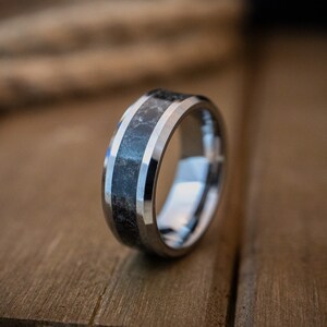 Obsidian Ring, Tungsten Ring, Tungsten Obsidian Ring, Wedding Band ...