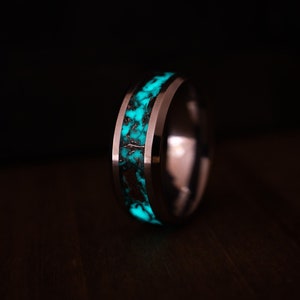 Glow tungsten ring, Meteorite ring, Authentic T-Rex wedding band , Meteorite ring, Mens wedding band, Anniversary gift, Dino Promise ring