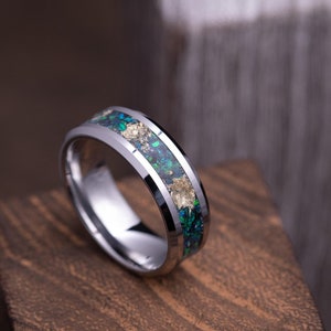 Dunkelgrüner Opal Wolfram Ehering, Platin Wolframcarbid Ehering, Ehering für Männer & Frauen, Gold