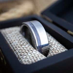 Tungsten ring, Amethyst ring, Amethyst tungsten ring, Offset Inlay Ring, Mens wedding band, Womens wedding band, Men&#39;s Ring, Women&#39;s Ring