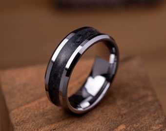 Obsidian Ring, Tungsten Ring, Tungsten Obsidian Ring, Wedding Band, Anniversary Ring, Men&#39;s ring, Men&#39;s Wedding Band, Unisex Ring