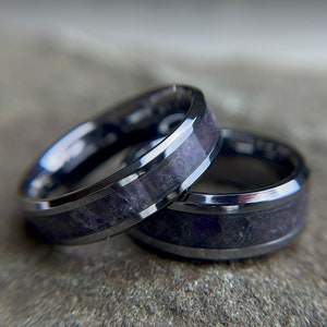 Couples wedding set, His & Her tungsten ring set, Amethyst rings, Amethyst tungsten ring, Ring set, Mens wedding band, Womens wedding band.