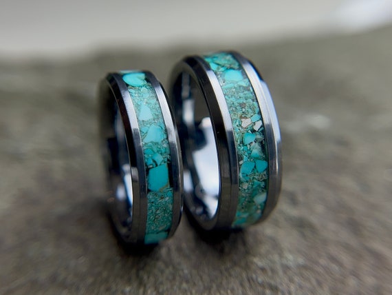 Anello Nuziale In Tungsteno Turchese, Anello Nuziale In Turchese