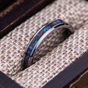 Galaxy Purple Opal Ring, Meteorite Glow Wedding Band