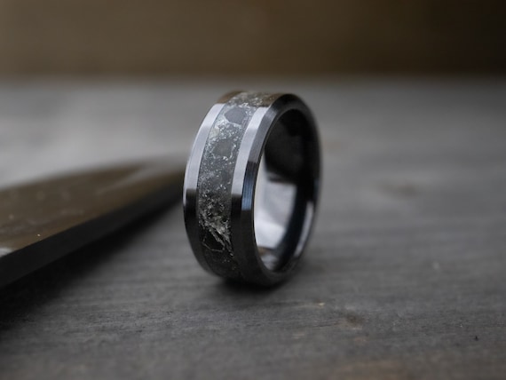 Black Ceramic Men's Ring with Galaxy Cerakote and Meteorite Flake Inla |  Revolution Jewelry