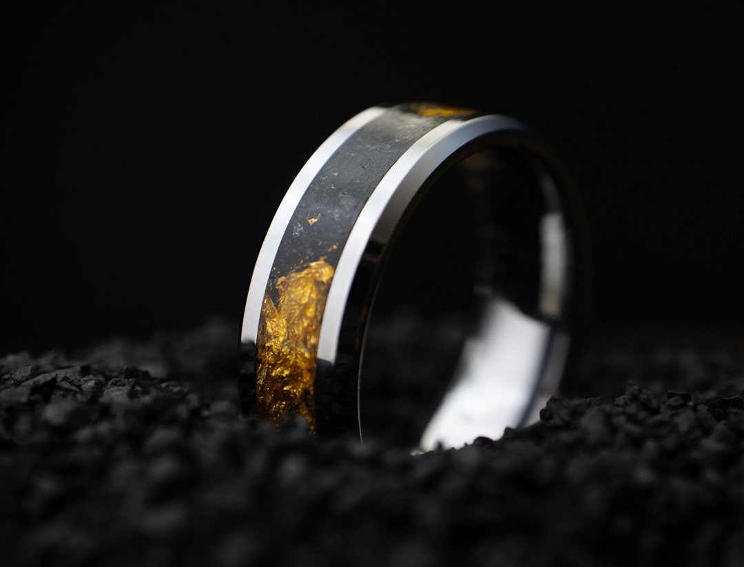 Buy Tungsten Carbide Obsidian Ring, 24k Gold Leaf Inlay, Men's Wedding Band  Online in India