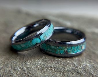 Tungsten ring, Turquoise ring, Turquoise tungsten ring, Mens wedding band, Womens wedding band.