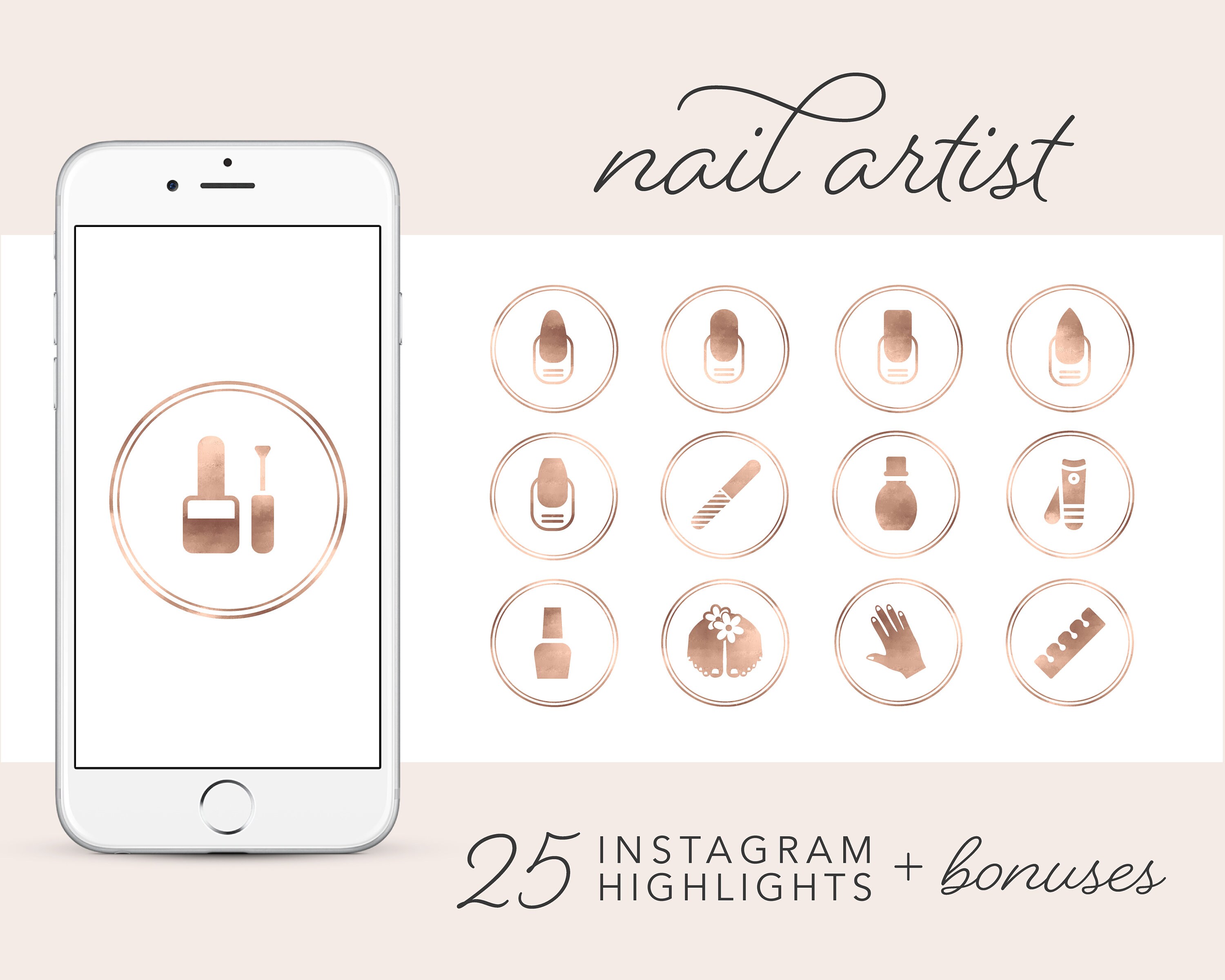 Nail Artist Instagram Story Highlights Icons Rose Gold Beauty Etsy Israel