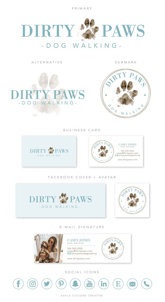 Paw Print Premade Logo Design Dog Business Branding Kit Pet Etsy