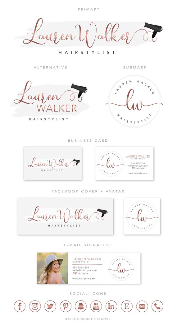 Rose Gold Hairstylist Premade Logo Design Hair Salon Beauty Etsy