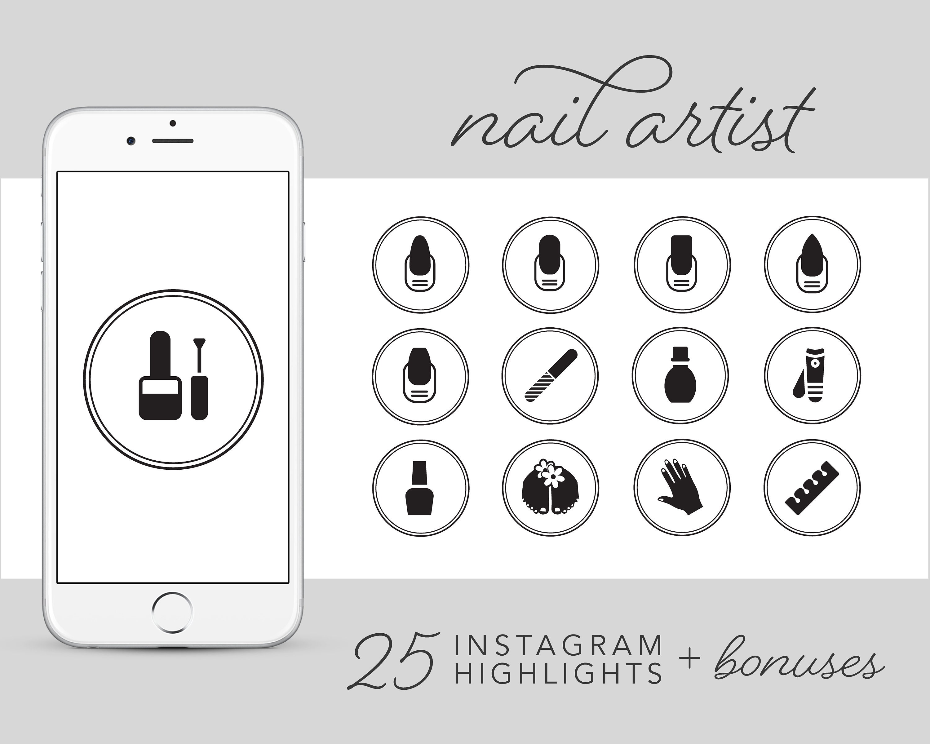 Nail Artist Instagram Story Highlights Icons Black Beauty Etsy Hong Kong