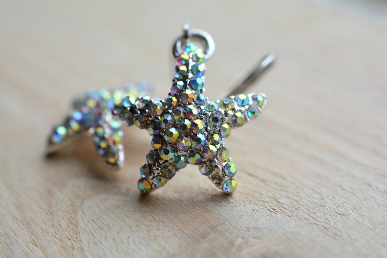 Ocean Earrings Small Earrings Rhinestone Earrings Sparkly Earrings Starfish Earrings Beach Jewelry Summer Earrings Small Earrings