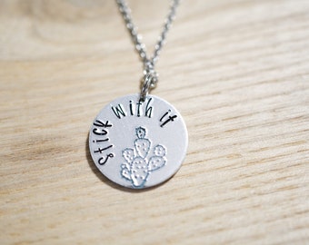 Stick With It Necklace, Cactus Necklace, Stamped Necklace, Charm Necklace, Simple Necklace, Gift for Her, Small Necklace, Motivational