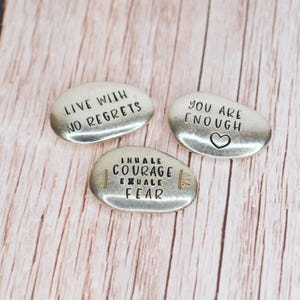Hand-Stamped Inspirational Pewter Pebble Set – Encouragement Stones | Motivational Gifts | Mindfulness Tokens