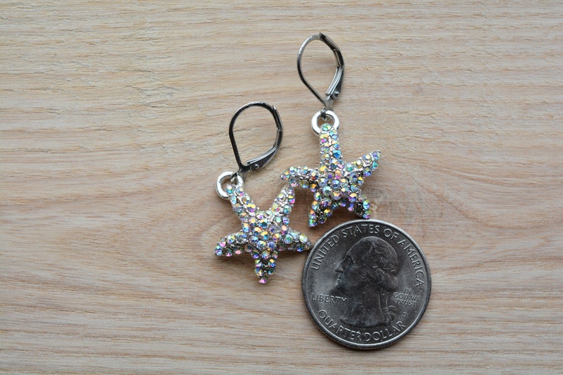 Ocean Earrings Small Earrings Rhinestone Earrings Sparkly Earrings Starfish Earrings Beach Jewelry Summer Earrings Small Earrings
