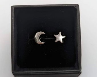 Sterling silver abstract moon and star studs