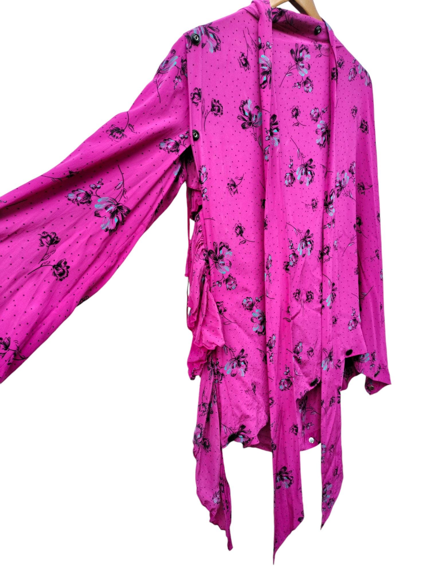 BALENCIAGA / Open Sleeve Multi Snap Silk Blouses/34/シルク/PUP/総柄/T57 4920 Authentic BALENCIAGA Open Sleeve Multi Snap Silk Blouses Size 34