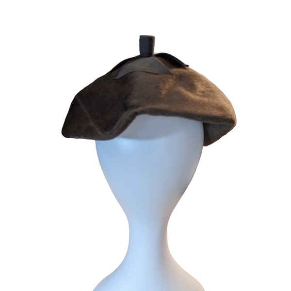 50s rare JANETTE COLOMBIER HAT Paris Designer Mocha Fur Assymetric New Look Minimalist Whimsical Hat French I Magnin
