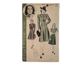 40s Frances Dee HOLLYWOOD DRESS PATTERN sz 12 1947 Paramount Movie Actress Womens Suit Blazer Skirt wwii era