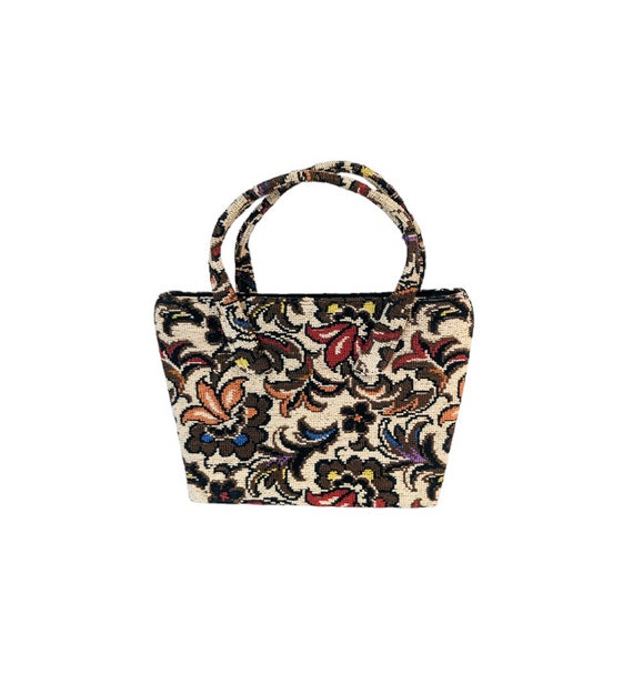 50s 60s Floral TAPESTRY CARPET BAG Chic Handbag P… - image 1