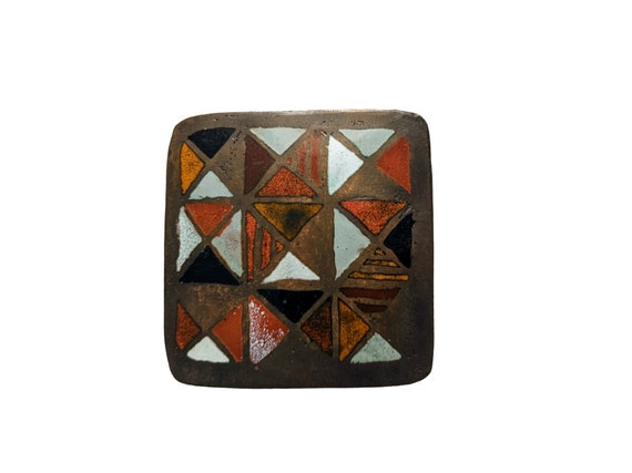 50s mcm ENAMEL on COPPER BROOCH Pin Eames Era Han… - image 1