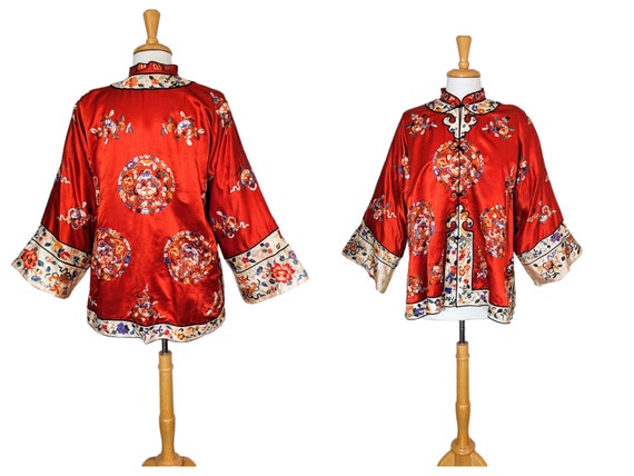 50s perfect CHINESE Hand EMBROIDERED JACKET M L R… - image 1