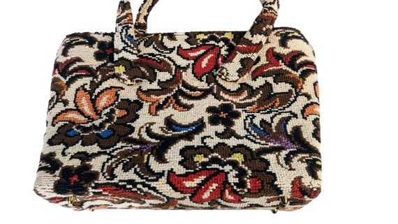 50s 60s Floral TAPESTRY CARPET BAG Chic Handbag P… - image 6