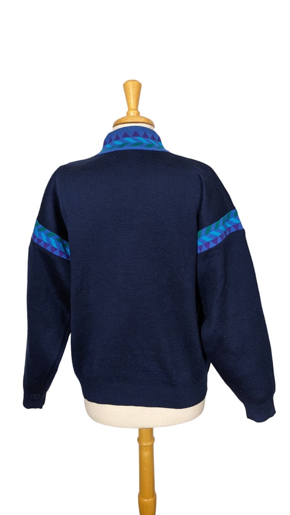 90s DEMETRE SKI SWEATER M gaper Navy Teal Plum Vi… - image 3