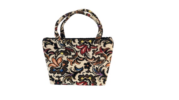 50s 60s Floral TAPESTRY CARPET BAG Chic Handbag P… - image 7