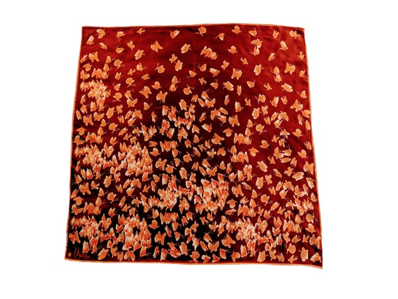 70s Butterfly VERA NEUMANN SCARF Orange Sherbet R… - image 1