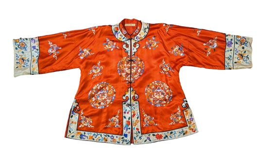 50s perfect CHINESE Hand EMBROIDERED JACKET M L R… - image 2