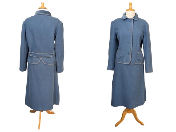 70s COURREGES WOMENS SUIT M Cadet Blue Boiled Woo… - image 1