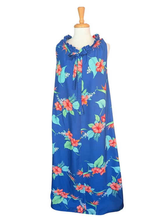 70s BREEZY FLORAL HAWAIIAN Maxi Muu Muu Dress 16 1x 2x Plus Tall 