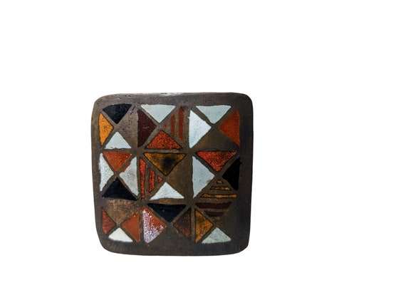 50s mcm ENAMEL on COPPER BROOCH Pin Eames Era Han… - image 3