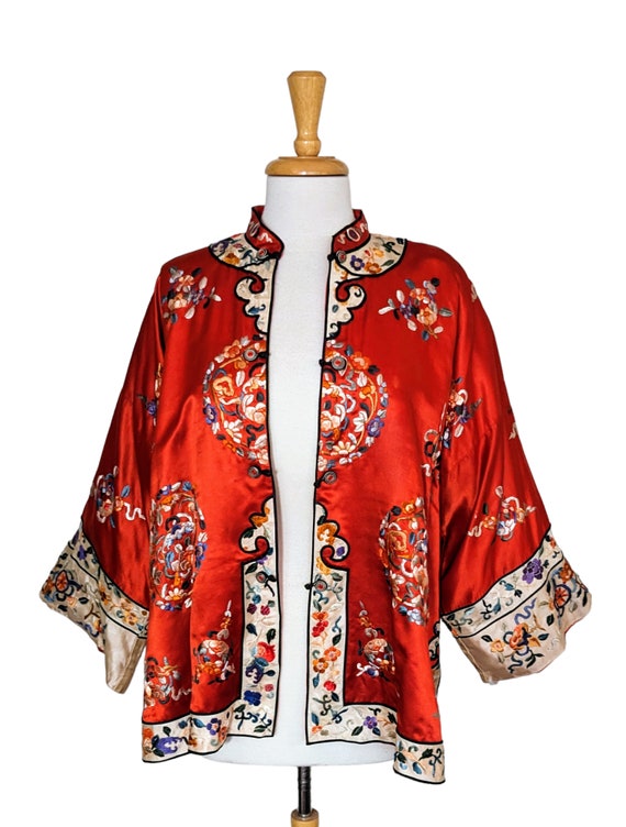 50s perfect CHINESE Hand EMBROIDERED JACKET M L R… - image 3
