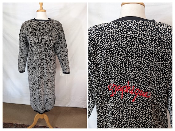 80s ADRIENNE VITTADINI Velour Sweatshirt DRESS nwt New Wave Graphique  Screenprinted Sweater S M Black