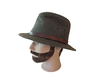 Kapelusz FEDORA z wełny Y2k KANGOL w kolorze oliwkowo-zielonym z podszewką z płótna Czapka spacerowa Wyprodukowano w USA
